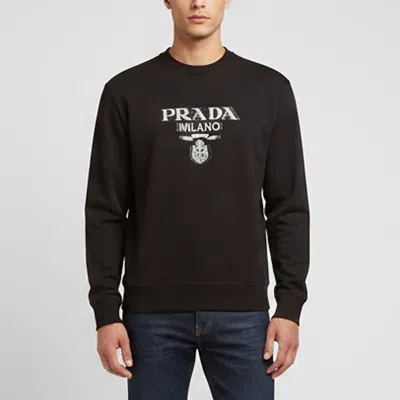 Pre-owned Prada Black Printed Jersey Crewneck Sweatshirt S