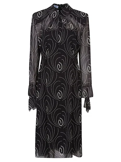 PRADA BLACK PRINTED SILK BLEND DRESS