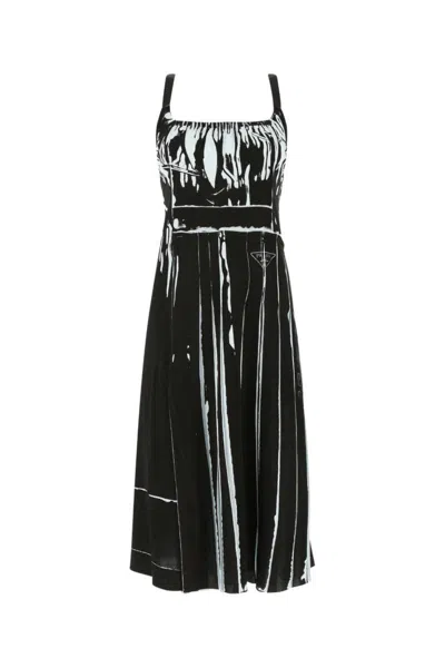 PRADA BLACK PRINTED STRETCH VISCOSE DRESS