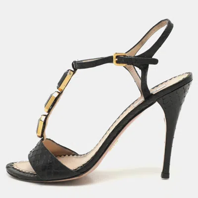 Pre-owned Prada Black Python Embellished Ankle Strap Sandals Size 40