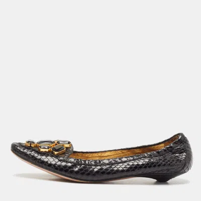 Pre-owned Prada Black Python Leather Scrunch Loafers Size 39