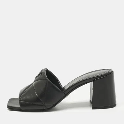 Pre-owned Prada Black Quilted Leather Block-heel Slide Sandals Size 37