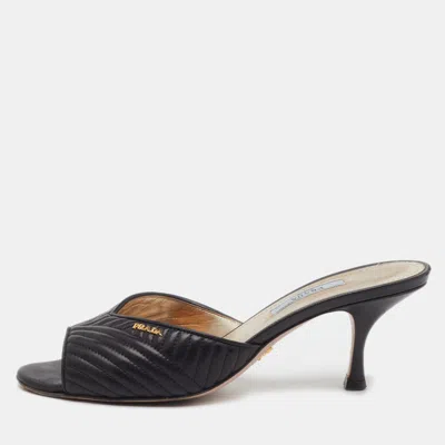 Pre-owned Prada Black Quilted Leather Slide Sandals Size 38