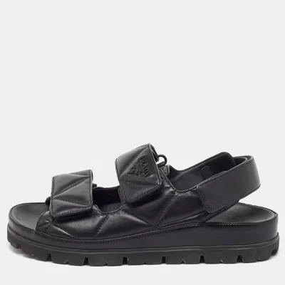 Pre-owned Prada Black Quilted Padded Leather Ankle Strap Sandals Size 38