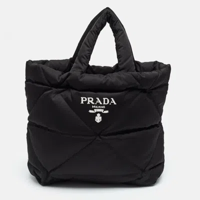 Pre-owned Prada Black Quilted Padded Re-nylon Tote