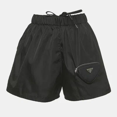 Pre-owned Prada Black R-nylon Triangle Pocket Detail Shorts S