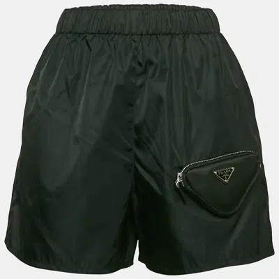 Pre-owned Prada Black R-nylon Triangle Pocket Detail Shorts Xxs