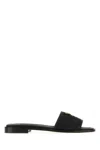 Prada Black Raffia And Leather Slippers In Black