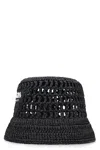 Prada Black Raffia Bucket Hat In Black