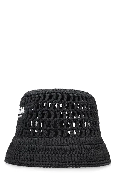 Prada Black Raffia Bucket Hat