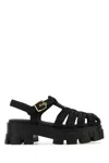 Prada Black Raffia Monolith Sandals In Black