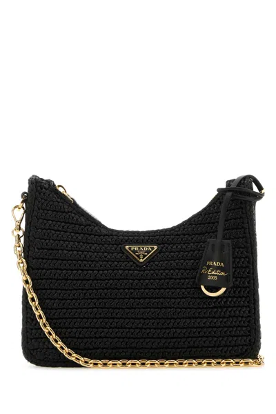Prada Black Raffia Re-edition 2005 Crossbody Bag