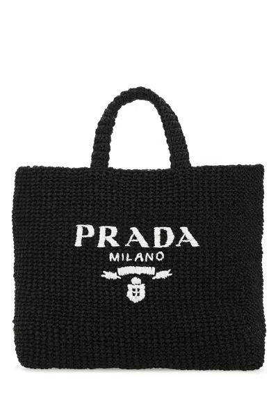 Prada Black Raffia Shopping Bag