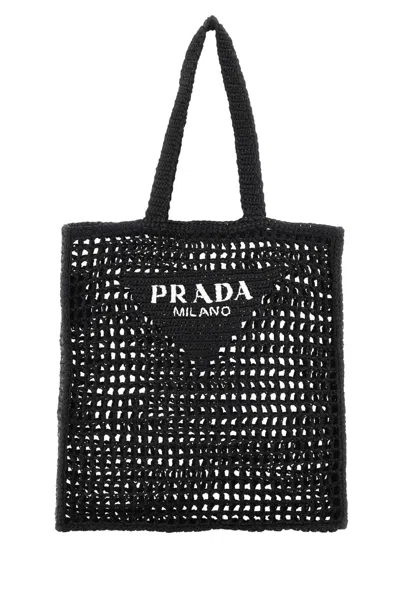 PRADA BLACK RAFFIA SHOPPING BAG
