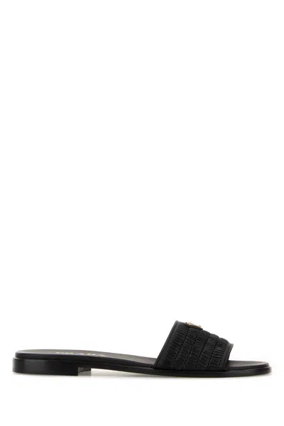 Prada Black Raffia Slippers