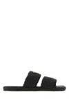 Prada Black Raffia Slippers In Multi