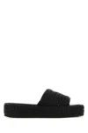 Prada Crochet Wedge Slides In Nero