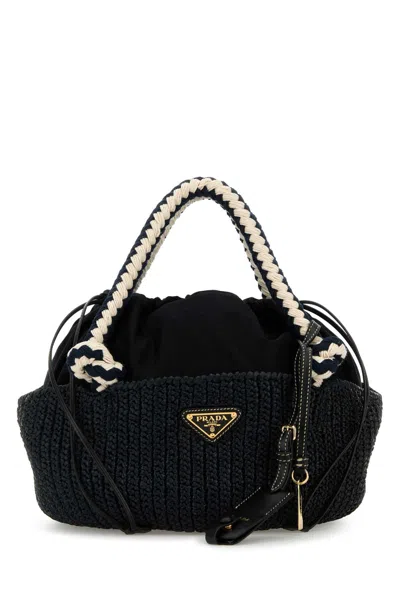 PRADA BLACK RAFFIA SMALL HANDBAG