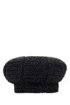 Prada Woman Black Rafia Baker Boy Hat In Black