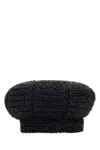 Prada Woman Black Rafia Baker Boy Hat In Black