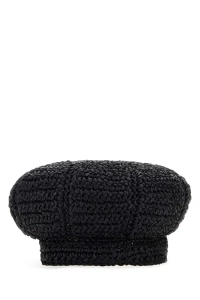 PRADA BLACK RAFIA BAKER BOY HAT
