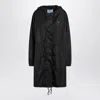 Prada Long Hooded Raincoat Featuring Drawstring Hem In Black