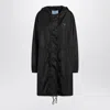 Prada Long Hooded Raincoat Featuring Drawstring Hem In Black