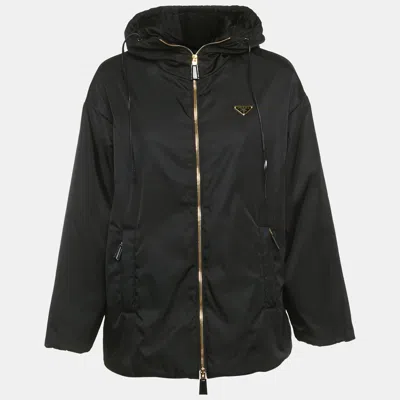 Pre-owned Prada Black Re - Nylon Triangle Logo Plaque Blouson Jacket S
