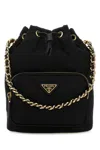 Prada Nylon Bucket Bag Chain Strap In Black