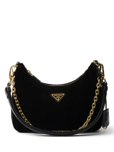 Prada Re-edition Mini Velvet Bag In Schwarz