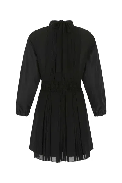 Prada Flared, Pleated High-neck Playsuit In Black