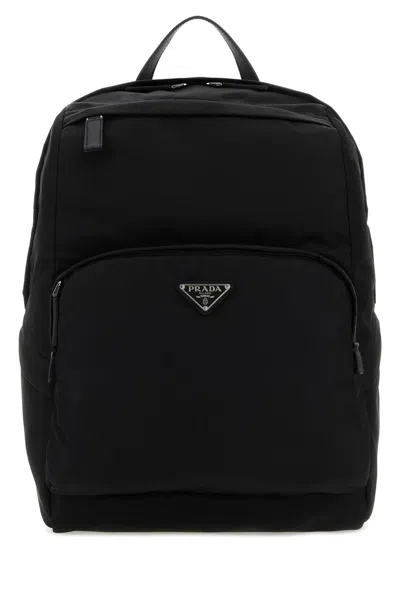 PRADA BLACK RE-NYLON AND LEATHER BACKPACK
