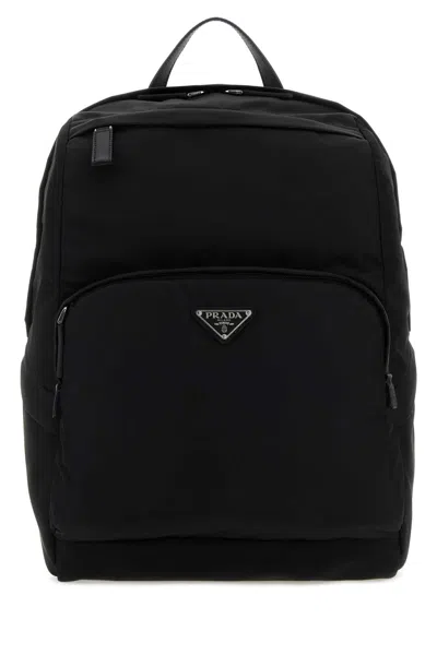 Prada Black Re-nylon And Leather Backpack