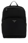 Prada Re-nylon Triangle Logo Backpack In Black