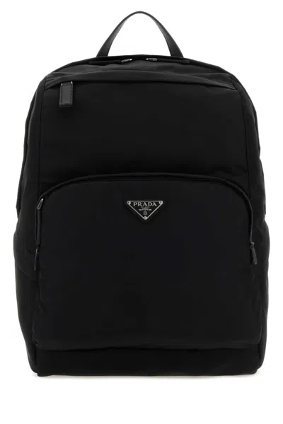 Prada Re-nylon Triangle Logo Backpack In Black