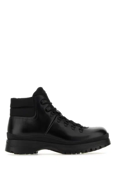 Prada Black Re-nylon And Leather Brixxen Ankle Boots In F0002