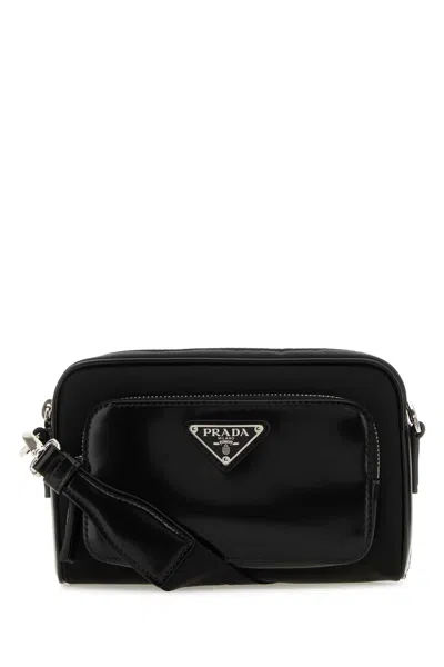 Prada Black Re-nylon And Leather Crossbody Bag In Nero