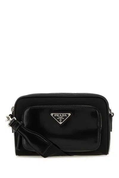 Prada Small Shoulder Bag With Adjustable Strap And Front Zip Pocket In Black