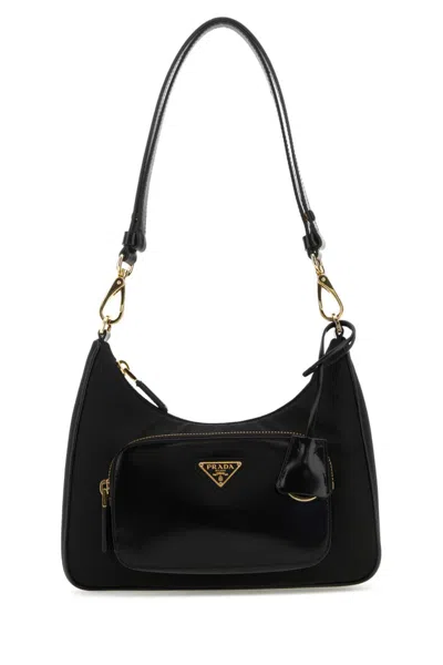 Prada Nylon And Leather Shoulder Bag In Black