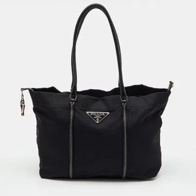 Pre-owned Prada Black Re-nylon And Leather Tote