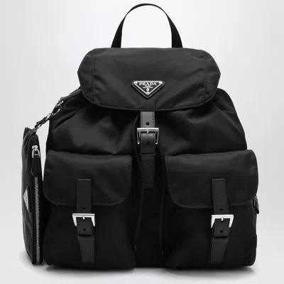 Prada Black Re-nylon And Saffiano Backpack With Pouch