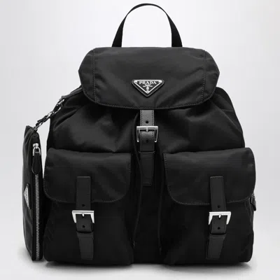 Prada Black Re-nylon And Saffiano Backpack With Pouch Women