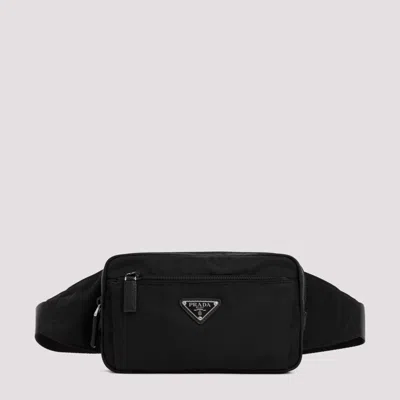 PRADA BLACK RE-NYLON AND SAFFIANO BELT BAG