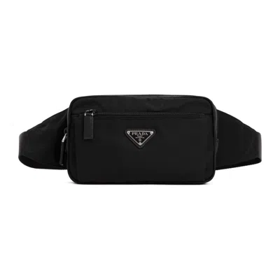 PRADA PRADA BLACK RE-NYLON AND SAFFIANO BELT BAG