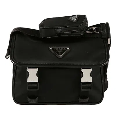Prada Black Re-nylon And Saffiano Leather Shoulder Bag
