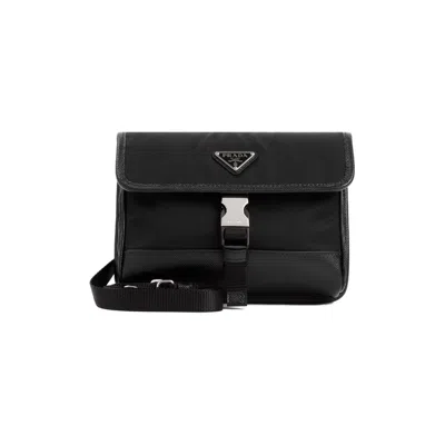 Prada Black Re-nylon And Saffiano Phone Holder