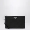 Prada Mera Pouch In Re-nylon And Saffiano Leather In Black
