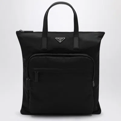 Prada Re-nylon And Saffiano Leather Tote Bag In Black