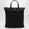 Prada Triangle Logo Re-nylon And Leather Top Handle Bag In Black