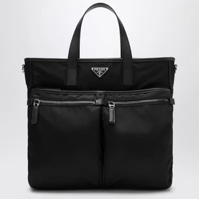 Prada Black Re-nylon And Saffiano Shopping Bag Men